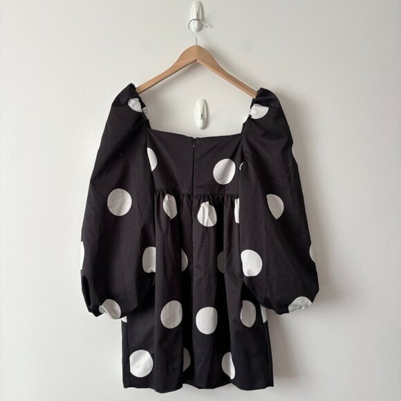 Kate Spade Giant Dot Faille Dress Polka Dot Puff Sleeves Black White Size 2 - Picture 6 of 8